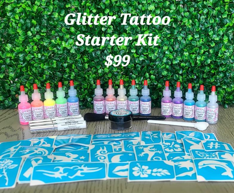 Amazon.com : AIDUCHO Glitter Tattoo Kit for Kids 42 Colors Waterproof  Temporary Tattoos - 30 Glitter Powder 6 Body Glitter 6 Glow Powder 12  Sheets Stencils 5 Brushes 3 Glue Perfect Gifts